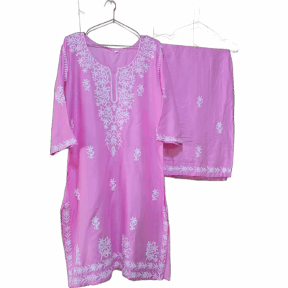 Plain Pink Cord Set Long with white design