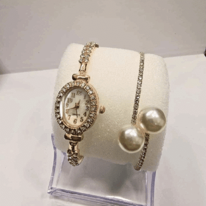 Elegant Gold Ladies Watch Set