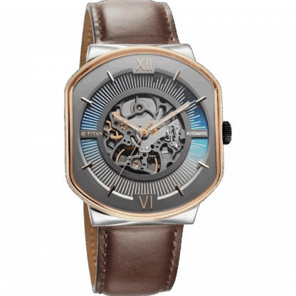 Titan Techno Beats Anthracite Dial Automatic Leather Strap watch for Men NT1893KL01