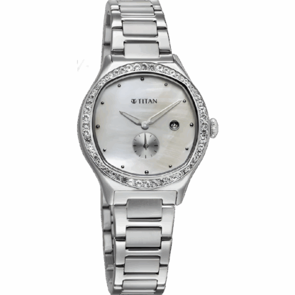 Titan Glamour Quartz Analog with Date Mother Of Pearl Dial Stainless Steel Strap Watch For Women 95289sm01